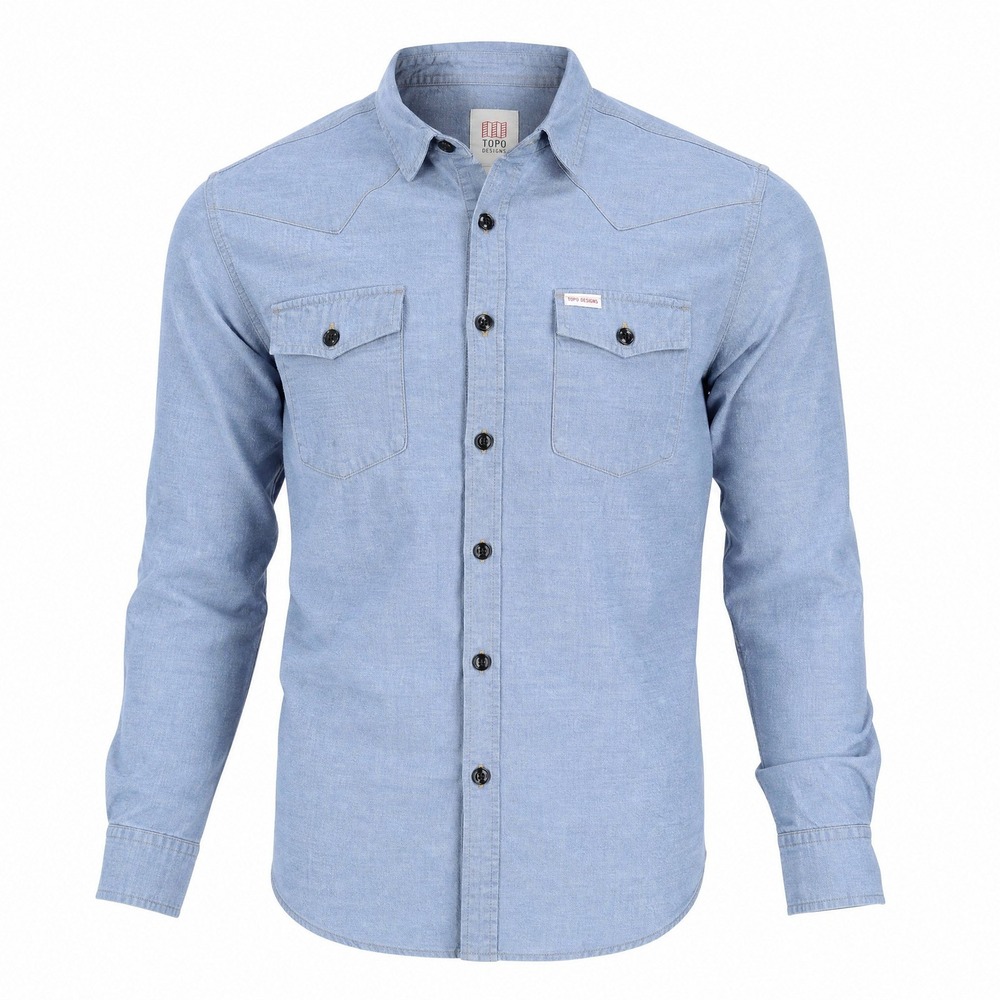 Topo Designs Western Shirt Mens XL Blue Chambray Long Sleeve Cotton Heritage